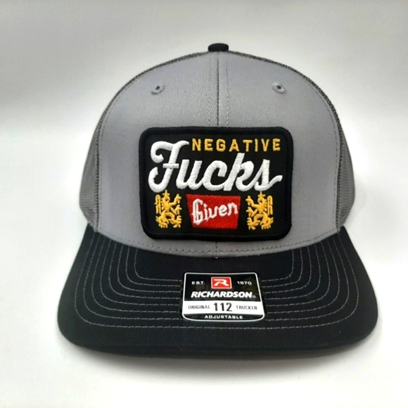 Negative Fucks Given Richardson 112 Trucker Mesh Snapback Cap Hat Gray Black - Picture 2 of 4